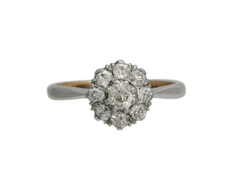 Antique Platinum and 18K White Gold Diamond Cluster Ring