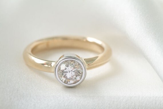 14K Simple Yellow and White Gold Bezel Set .50 Carat Diamond