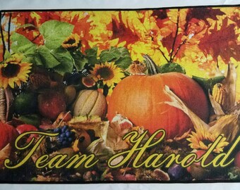 Personalized fall harvest theme door mat
