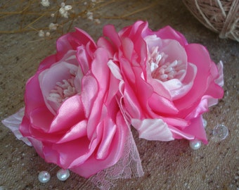 pink Bridal Headpiece-Bridal Rose Flower Hair Comb-Wedding Flower Hair Comb-pink hair rose-Wedding hair Fascinator-Prom Flower Hair Comb