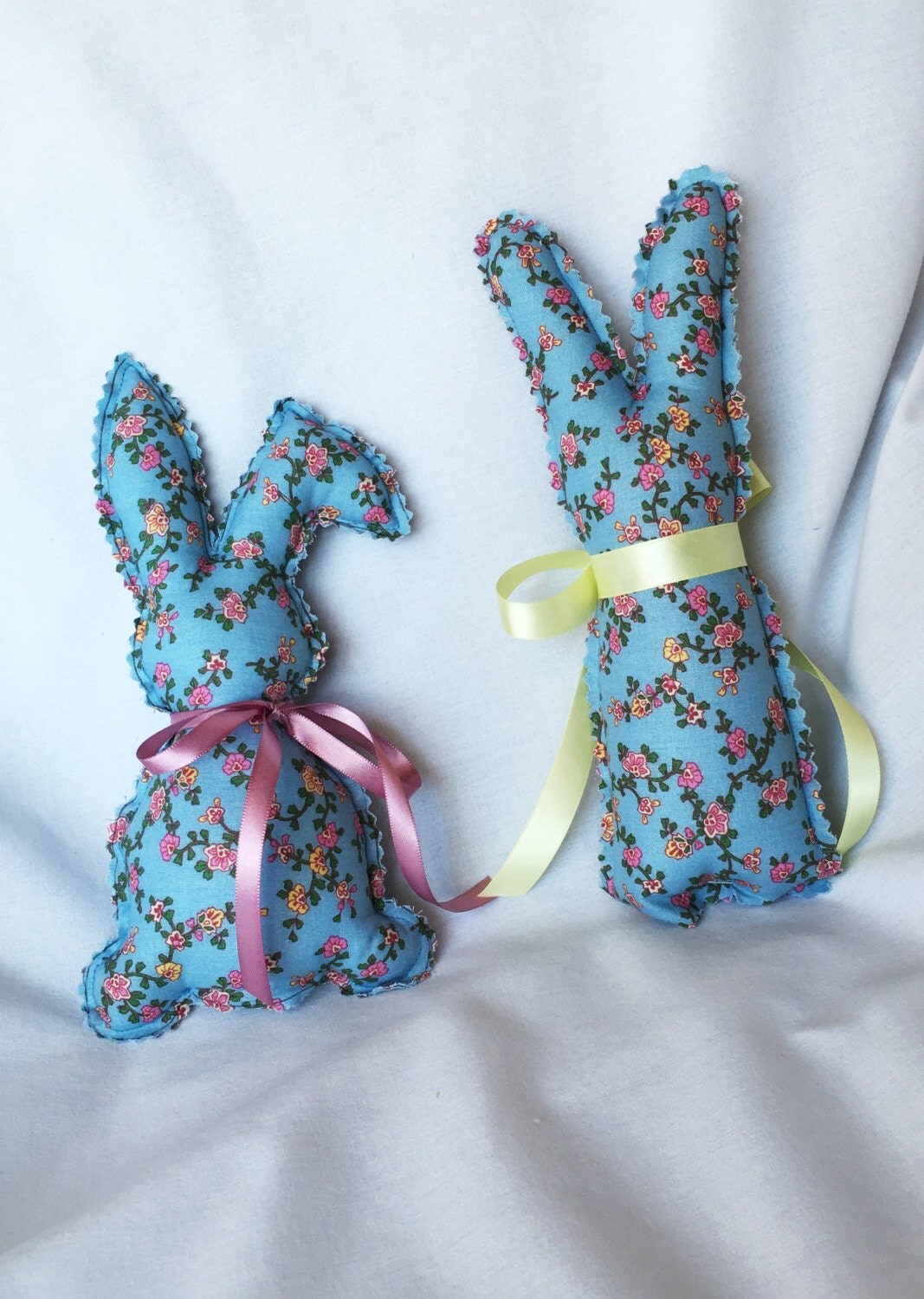 Blue Stuffed Easter Bunnies, Soft Floral Fabric and ...