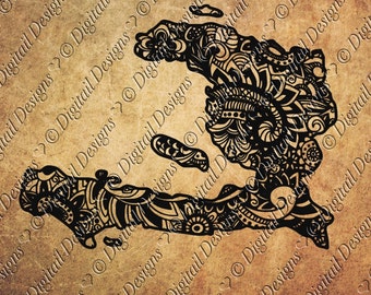 Haiti SVG Doodle Art Decal Zentangle Png, Dxf, Eps Cut File for Silhouette Cricut SCAL