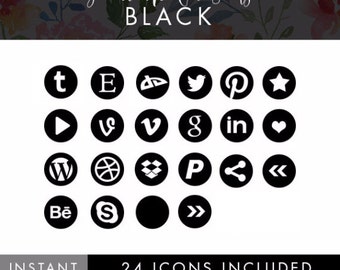 Black social icons | Etsy