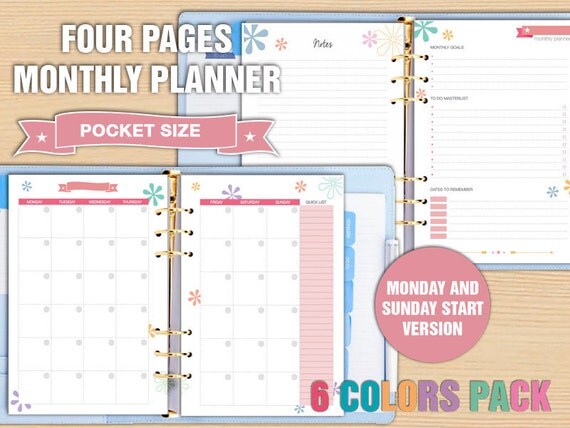 Pocket size monthly planner printable planner pages monthly