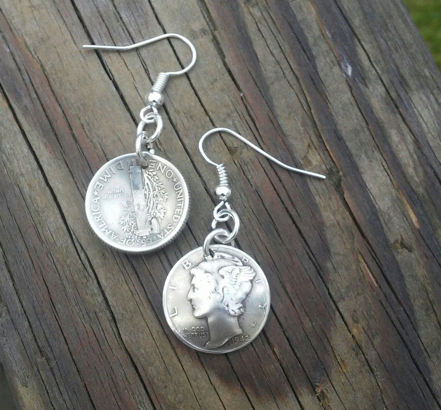 Mercury dime earrings. Coin earrings by EandSJewelryDesigns
