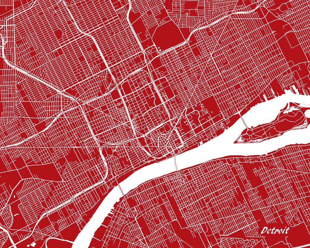 Detroit Street Map Print Map of Detroit Michigan by ArtPrints4All