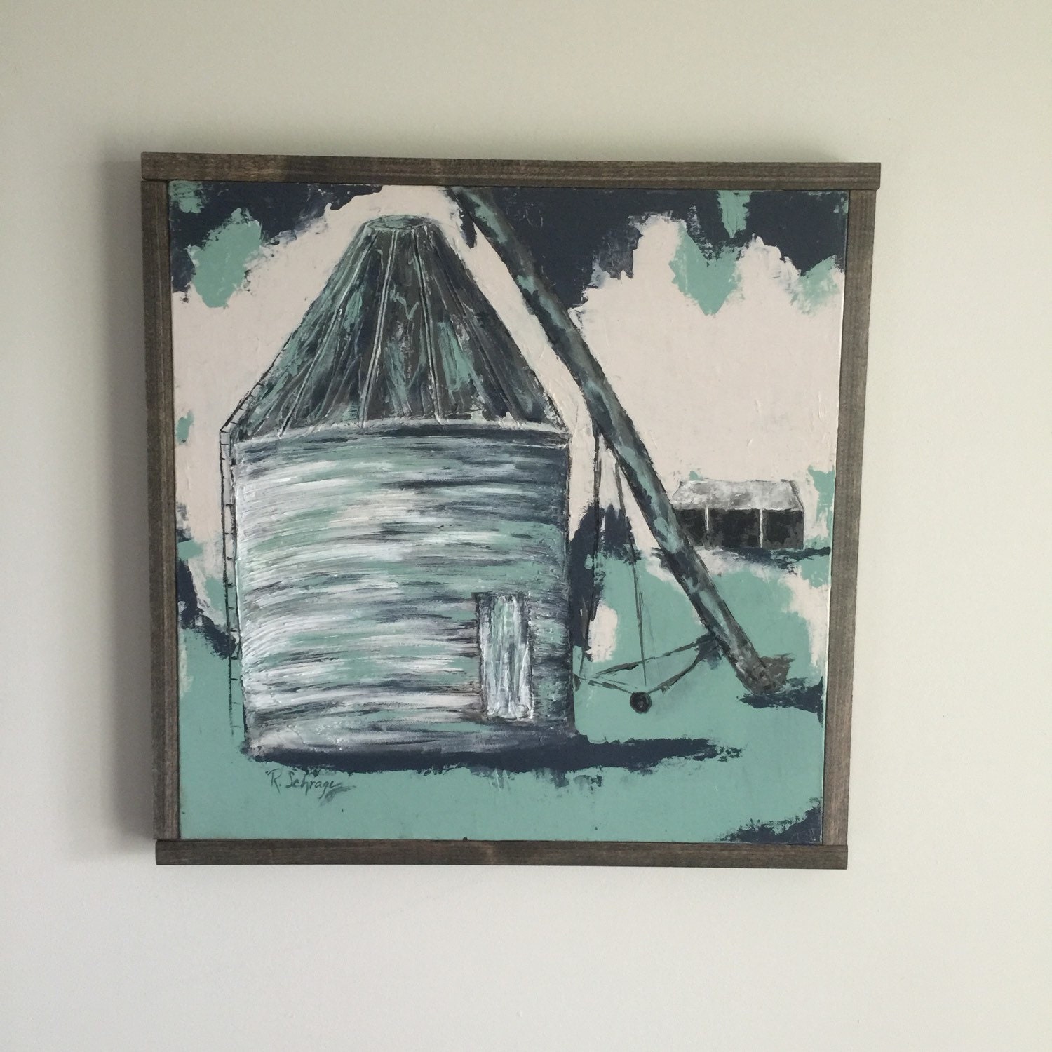 20x20 Original Painting Country Grain Bin