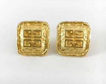 Givenchy Gold-Plated Logo Earrings - 1980s