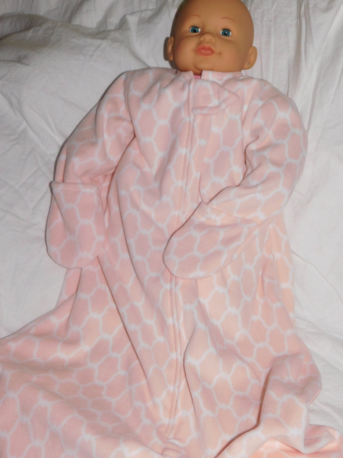 BABY SLEEP SACK Fleece with mittens pink and white