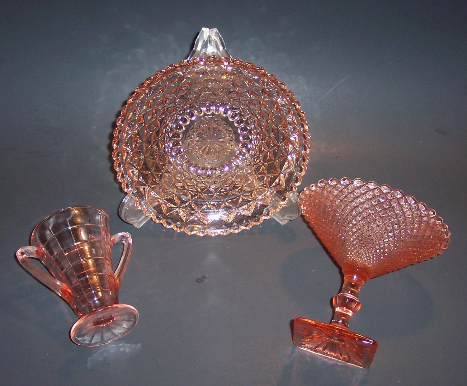 Peach Colored Depression Glass Dish 7 Compote 5