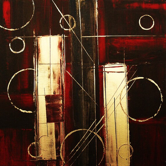 Original Abstract Red Painting Gold and Red Painting Gold