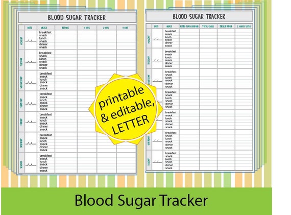 Blood Sugar TrackerBlood Sugar Log Diabetic Printable/