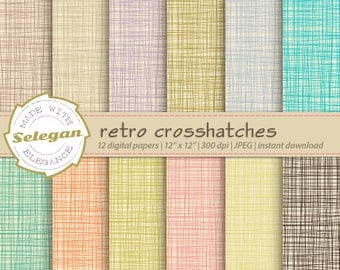Retro Crosshatches, Digital Paper, Scrapbooking, Paper, 12x12, Printable, Pattern, Crosshatch, Texture, Retro, linen Background
