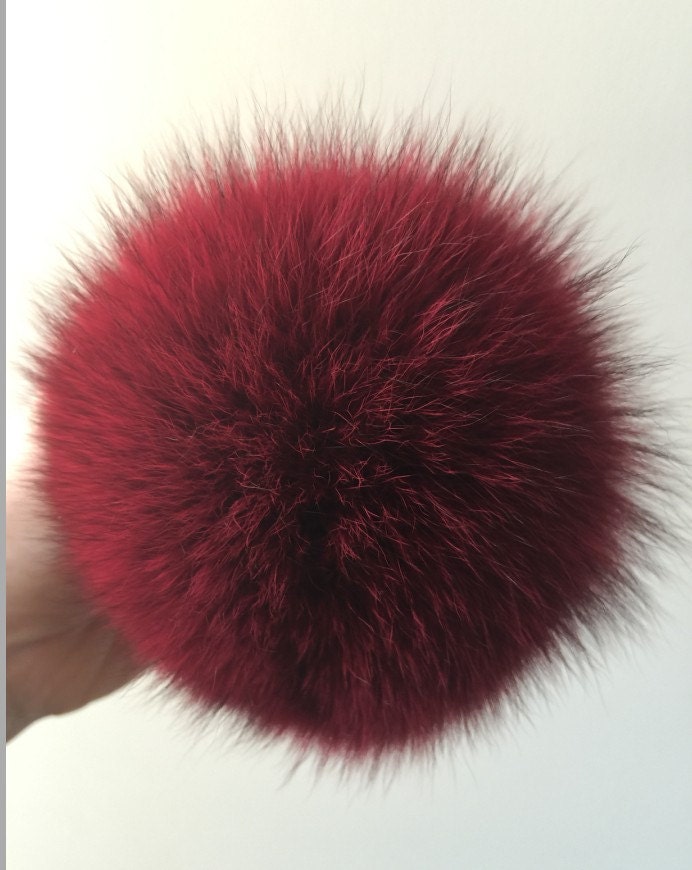 fur pom keychain pom large Large Pom Key genuine Keyring chains Pom Balls Burgundy Puffy