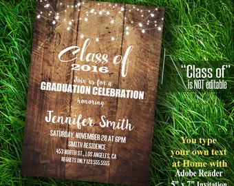 Graduation Invitation, Class of 2016 party, Grad party, Self Editable Instant Download PDF file A489