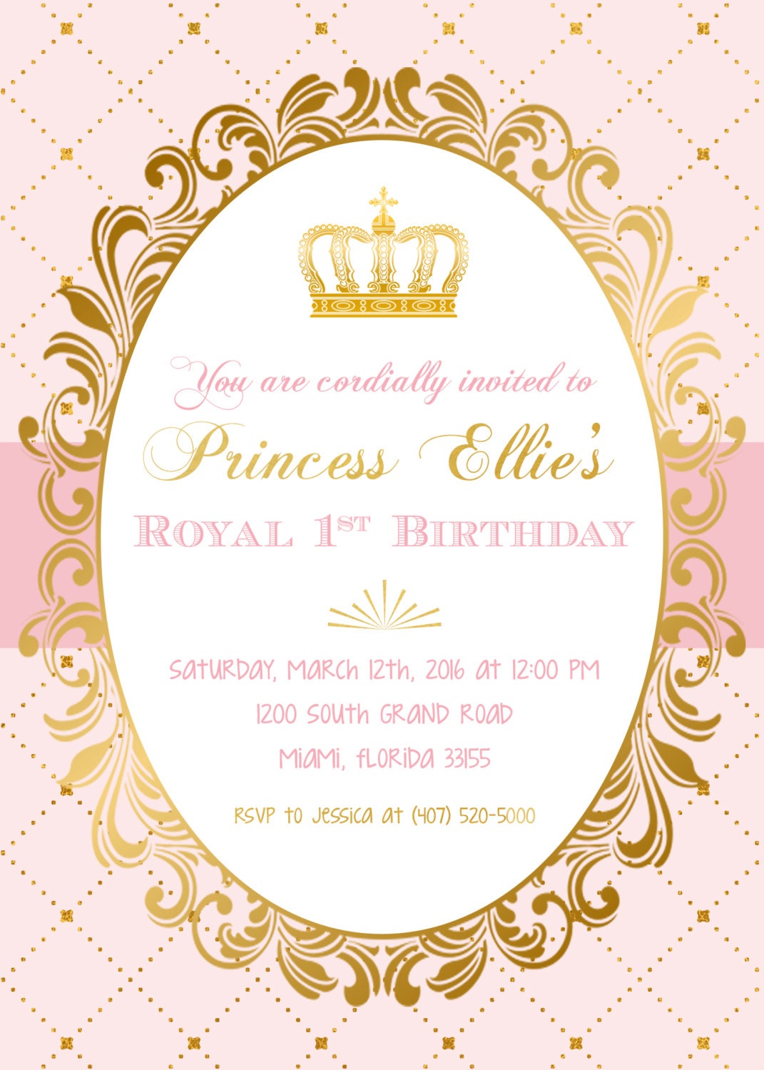 Pink and Gold Princess Birthday Party Invitation by CasaConfetti