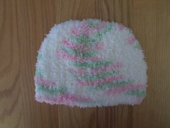 Items similar to Knitted Pink and Green Hat Newborn-3 years knit baby toque ...