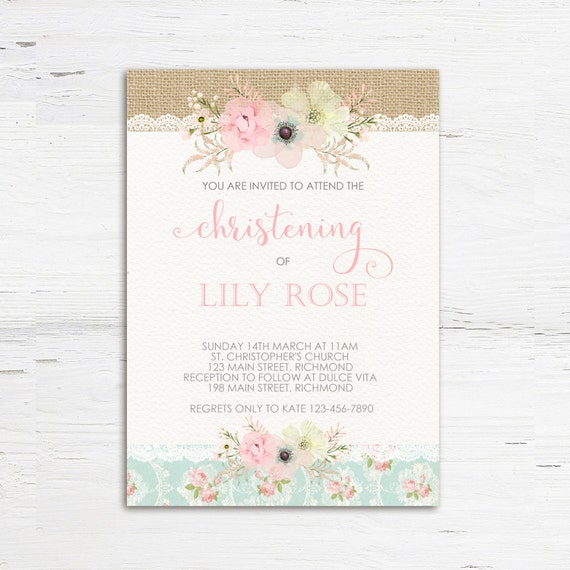 Shabby Chic Invitations For Bautismo 5