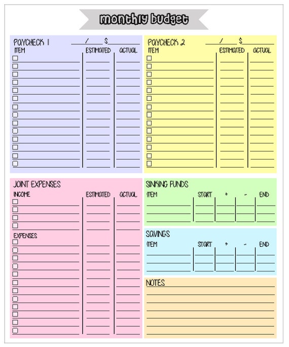 monthly budget sticker planner stickers