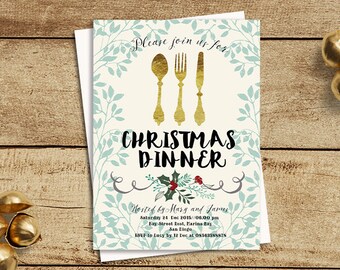 Elegant Christmas Dinner Party Invitations Printable Holiday