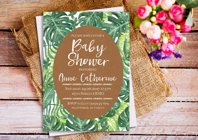 Tropical Baby Shower Invitation tropical leaf invitation