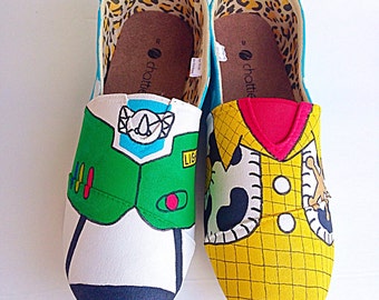Cowboy and space ranger inspired custom canvas shoes - Toddler/kids/adult - hand painted shoes - popular character shoes - toddler present