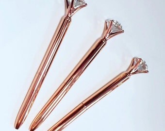 Rose gold pen, diamond gold pen, rose gold diamond, rose gold jewel pen, planner pens, bling pens, diamond pens, stationery, black ink