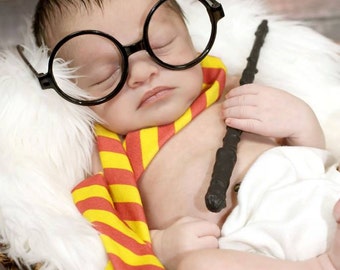 Harry Potter, photography prop, wand, scarf, potter glasses, newborn props, newborn photography, baby potter, baby potter glasses