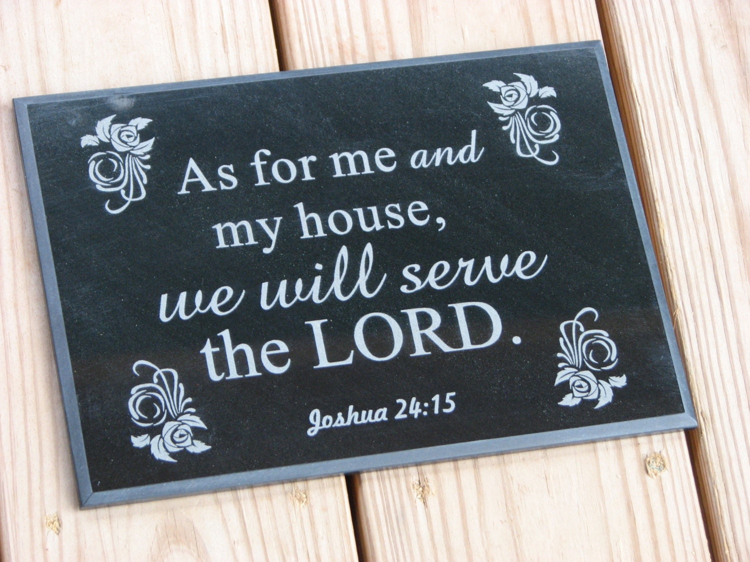 Laser Engraved Black Marble Plaque Christian Art Joshua