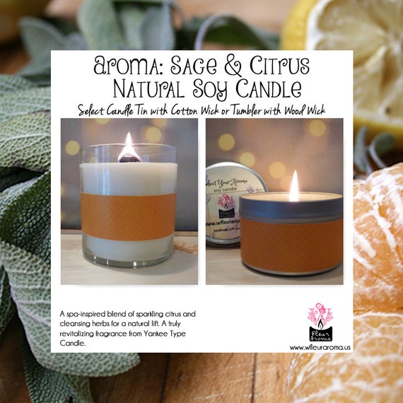 Items similar to Soy Candle Sage & Citrus (No. 120) Natural ...