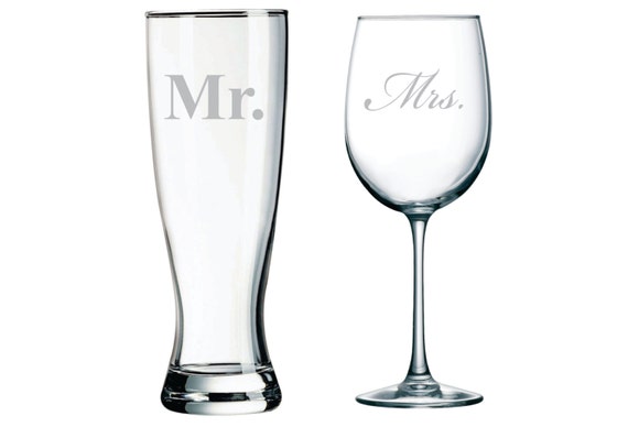 Mr Pilsner Beer Glass And Mrs Wine Glass Set 8490