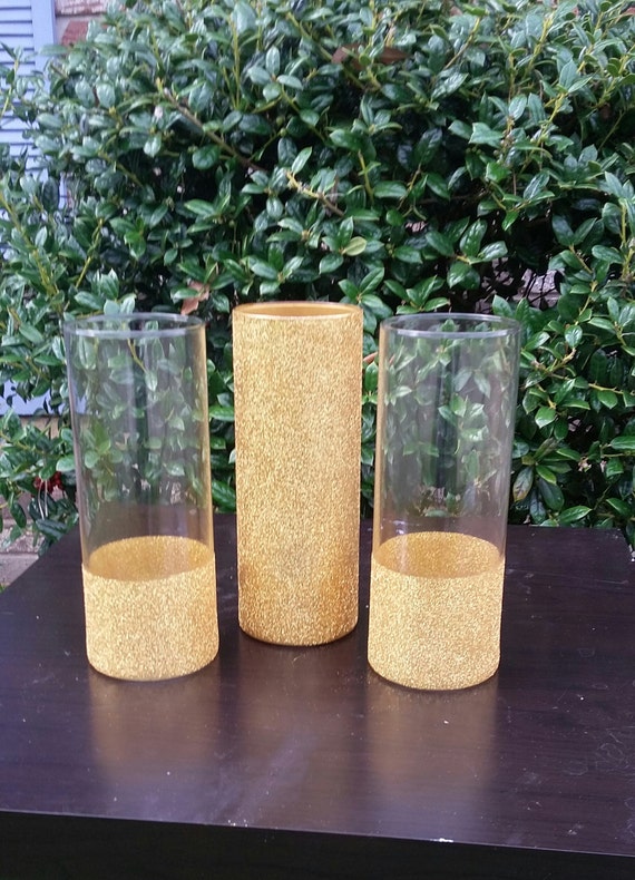 1 Set 7 14 Gold Glitter Cylinder Vases