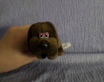 Vintage Dan Dee Dog plush Dachshund little Brown pink eyelids eye 1987 small Dandee