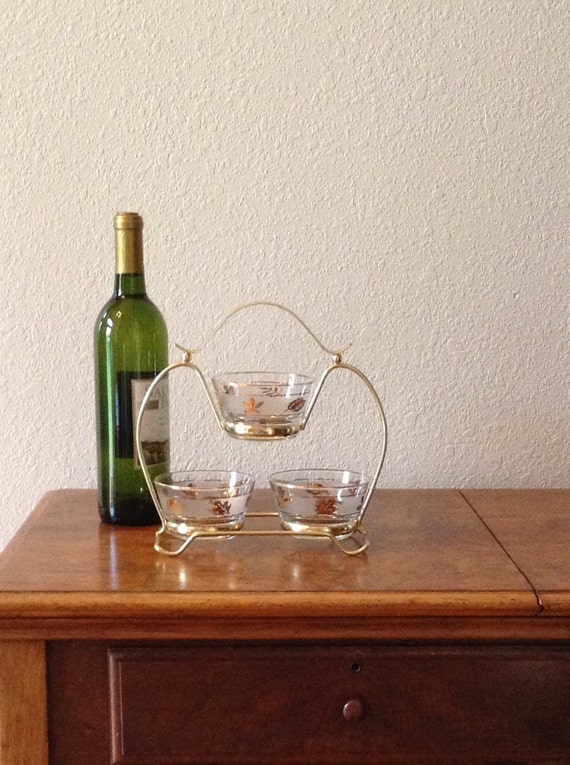 Vintage Gold Leaf Glass Serving Dishes Candy Dish Nut Bowls