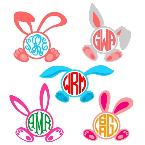 Download Bunny Ears Round Monogram Cuttable Frames SVG DXF EPS use