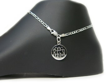 Monogrammed 925 Sterling Silver 3mm Figaro Chain Personalized Anklet
