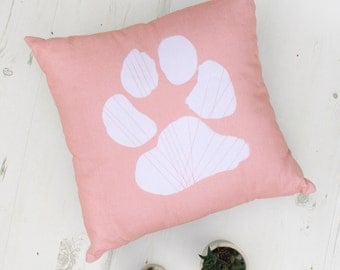 Dog pillow, Pink dog pillow with dog paw print. Dog lover gift,Dog home decor, Dog pillow cover, Throw pilloe, animal cushion, Dog decor