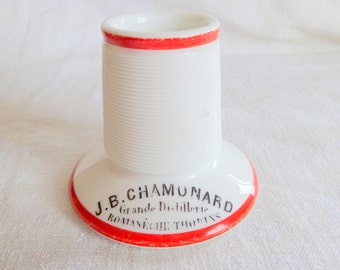 Vintage French Pyrogene Match Striker Red White Chamonard Holder Ceramic Barware Advertising Tobacciana