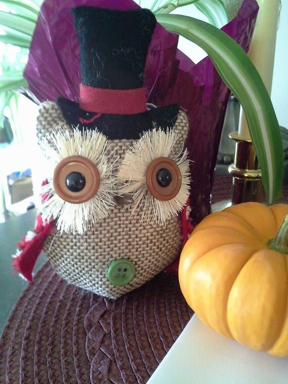 Burlap owl Pilgrim top hat Halloween Christmas Thanksgiving
