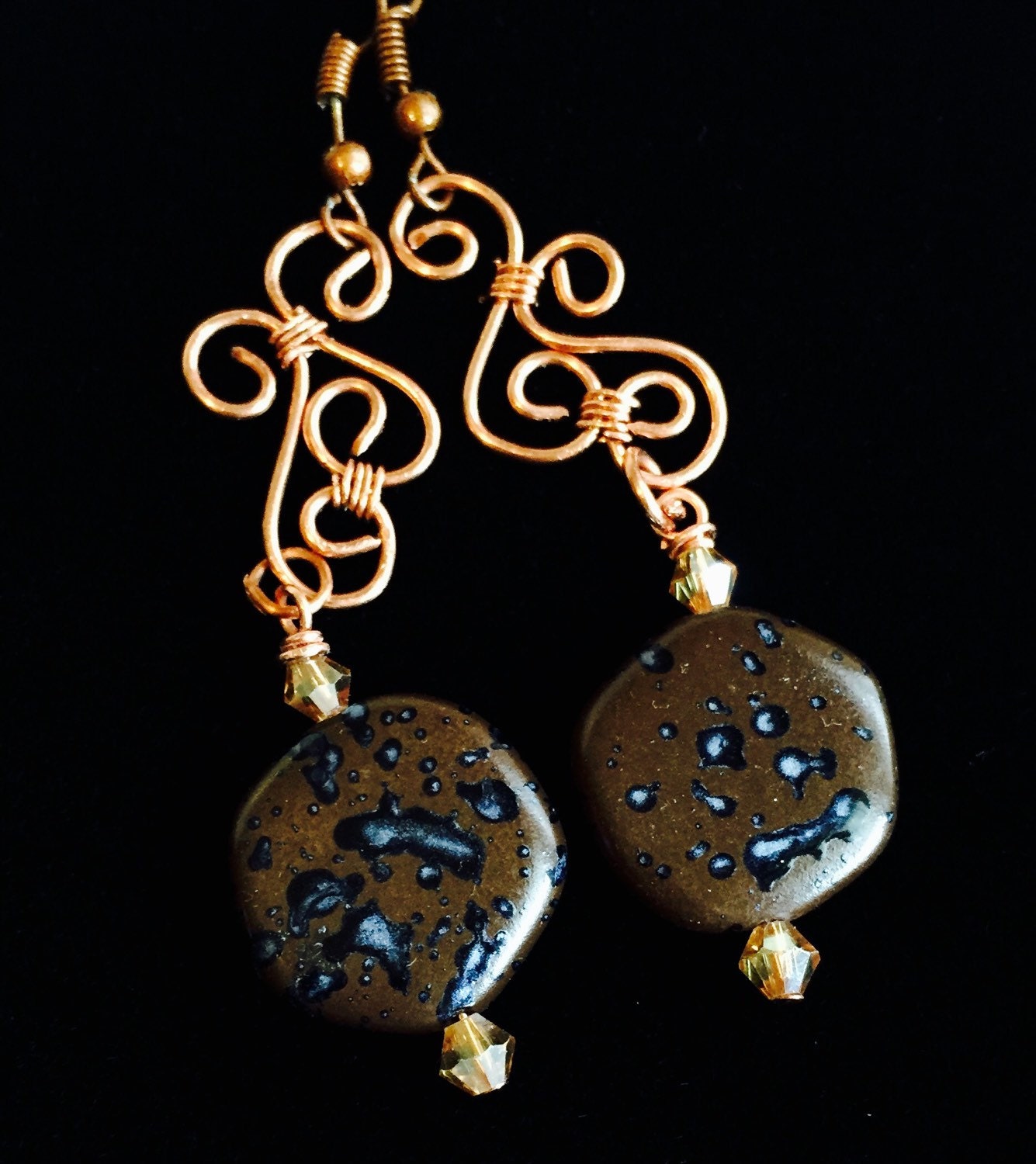 Copper Chandelier Earrings Copper And Brown Beaded Earrings