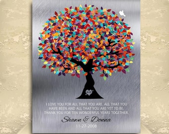 Tin Anniversary Gift Personalized Family Tree Faux Tin Background 10 Year Anniversary Gift Wedding Tree Custom Metal Art Print #1211