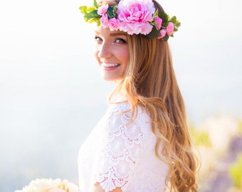 Bridal Silk Flower Crown Silk Flower Crown asymmetrical flower crown one sided flower crown bridal flower crown bride headband bride wreath