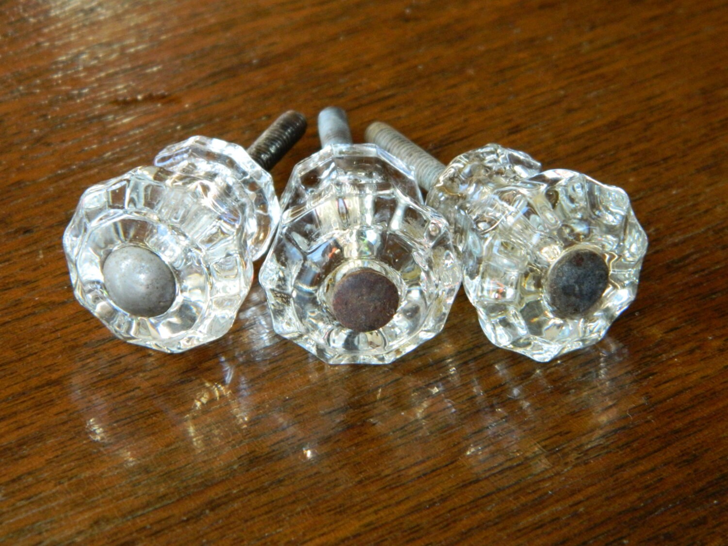 3 Small Glass Drawer Knobs, Vintage Cut Glass Pulls Haute Juice
