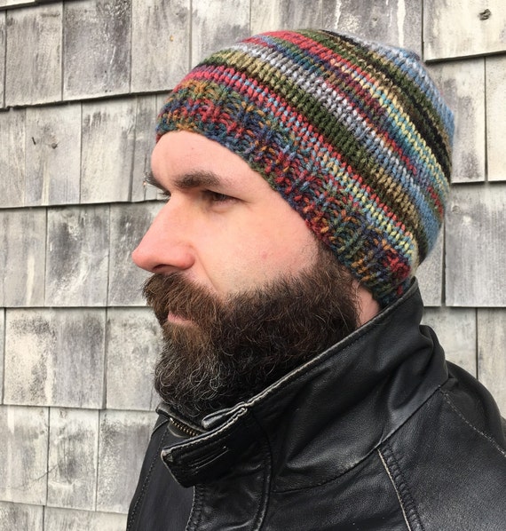 Colorful Mens Knit Beanie Multicolor Hat by MadAboutColourSTYLE