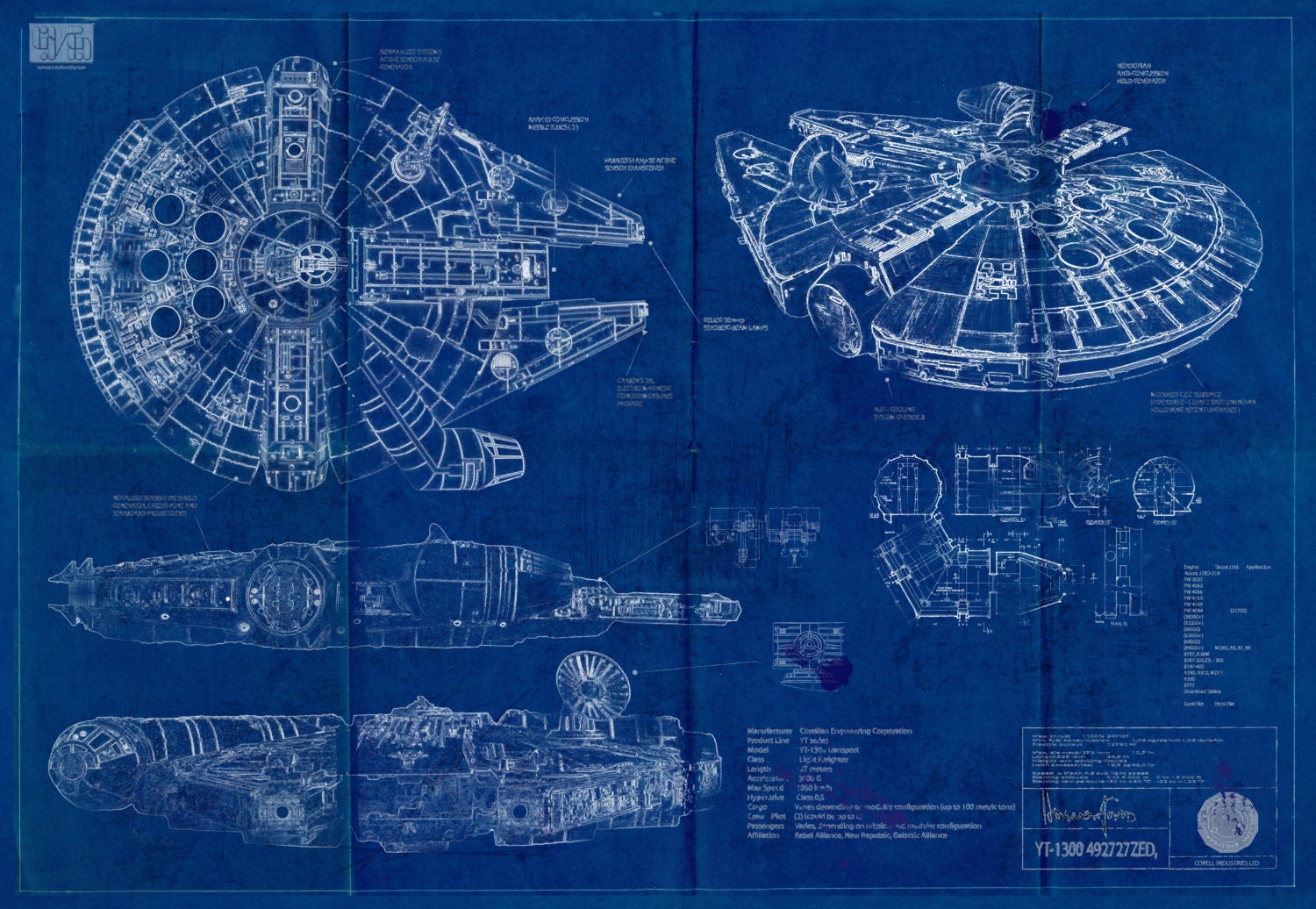 Millennium Falcon Star Wars Poster Blueprint A2 420mm594 Millennium Falcon Star Wars Poster Blueprint A2 420mm594