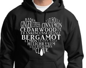 Popular Doterra and Young Living Essential Oils In Word Cloud Form on Hooded Sweatshirt , Yes I have an Oil for that on Back of shirt