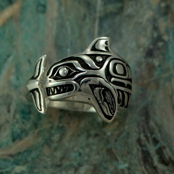 Sterling Silver Northwest Native Orca Whale Wrap Ring 925
