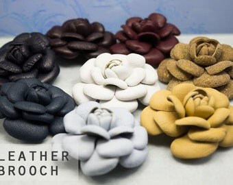 Genuine Leather Flower Brooch, Camellia Brooch, Flower Accessory, Colourful Brooch, Festival Accessory