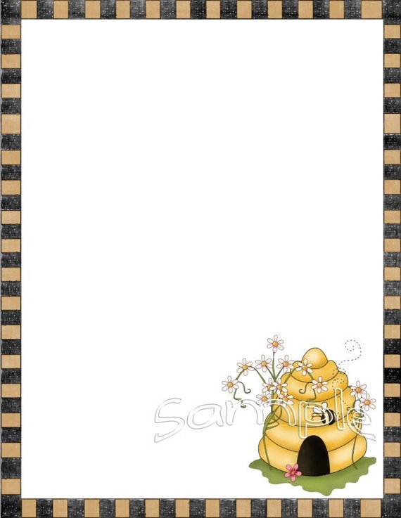 Download Prim Bees with Border Stationery Instantly Digital ...