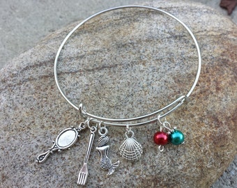 Disney Little Mermaid Adjustable Charm Bracelet / Mermaid Sea Shell